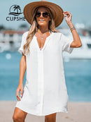 Mini vestido camiseta para mulheres sexy manga curta praia túnica biquíni nadar cobrir semi transparente beachwear