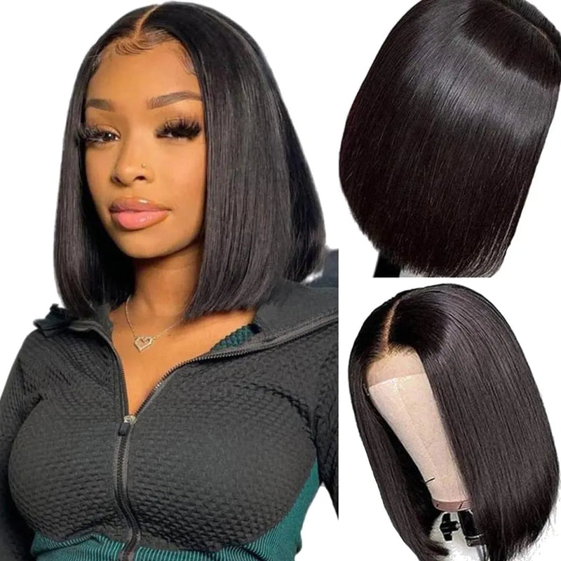 Perucas de cabelo humano curto e reto, para mulheres negras, cabelo humano, densidade 180, sem cola, cabelo humano, peruca frontal bob, cabelo humano