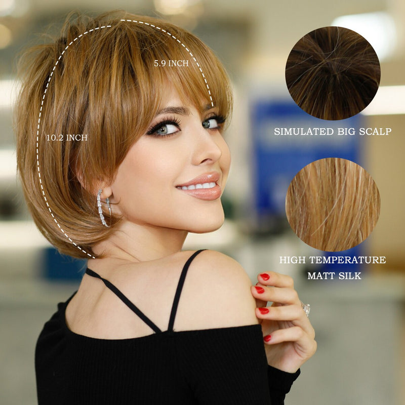 PERUCAS Bob Curto Ombre Blonde Wig para Mulheres Festa Diária Peruca de Cabelo Sintético Natural com Franja Fibra Resistente ao Calor