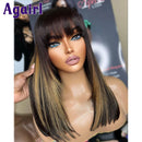 Perucas retas com franja brasileira virgem preto loira perucas de cabelo humano para mulheres sem cola completa máquina feita perucas
