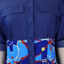 Vestidos longos elegantes impressos jeans retalhos único breasted turn down colarinho manga cheia em linha reta até o chão vestido feminino ol