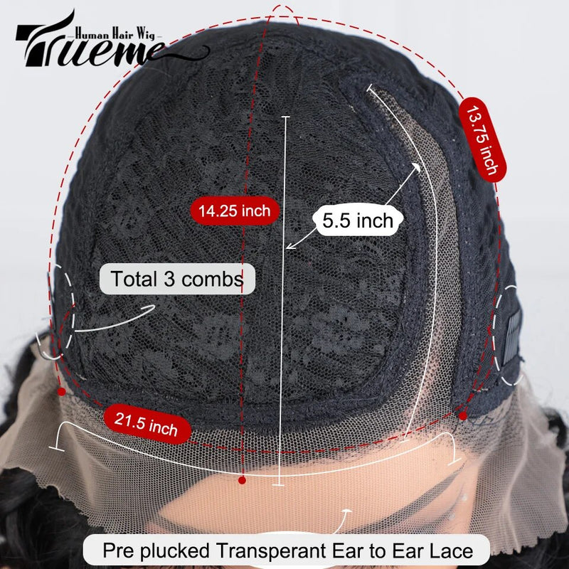 Trueme bouncy encaracolado bob peruca dianteira do laço perucas de cabelo humano para as mulheres coloridas onda de água brasileira transparente laço peruca de cabelo humano