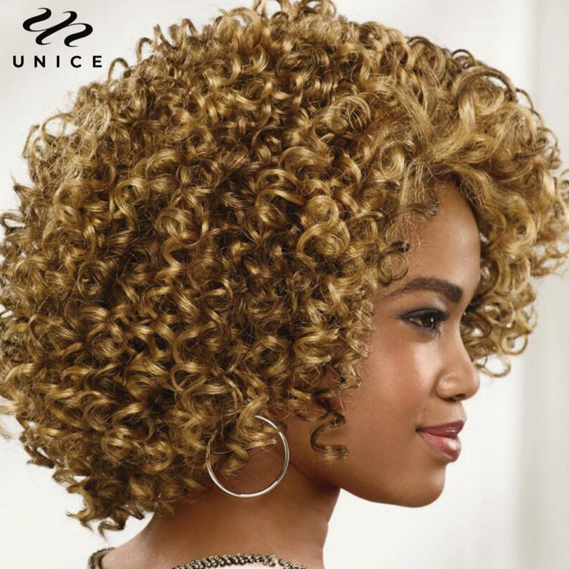 Cabelo Loiro Encaracolado Peruca 100% Humana Peruca de cabelo encaracolado com franja aberta Perucas de máquina para mulheres peruca curta afro de 8 polegadas