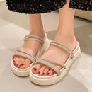 Sandálias de plataforma grossa de cristal brilhante feminino casual antiderrapante chinelos de cunha mulher 2023 verão cinta traseira tamancos sapatos femininos