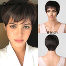 Perucas pretas Pixie Cut cabelo humano real curto peruca reta com franja marrom escuro corte de cabelo em camadas perucas de cabelo humano para mulheres femininas