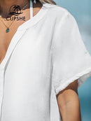 Mini vestido camiseta para mulheres sexy manga curta praia túnica biquíni nadar cobrir semi transparente beachwear