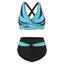 Conjunto de biquíni feminino com alças altas, maiô de duas peças, roupa de praia