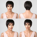 Perucas pretas Pixie Cut cabelo humano real curto peruca reta com franja marrom escuro corte de cabelo em camadas perucas de cabelo humano para mulheres femininas