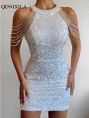 vestido feminino lantejoulas luxo festa vestidos curtos chique e elegante sexy cristal borla vestido de noite