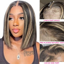 Destaque Bob Peruca Perucas de Cabelo Humano Brasileiro Liso 13X4 Lace Front Wig Para Mulheres Coloridas Mel Loiro 27 Bob Lace Frontal Wig
