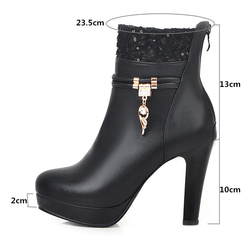 Sapatos de mulher de salto alto moda renda design princesa plataforma festa casamento sapatos femininos branco preto botas de tornozelo inverno