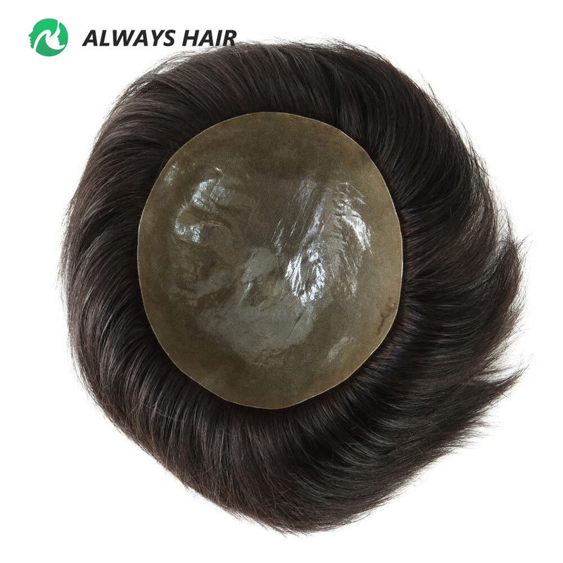 Cabelo humano indiano prótese capilar masculina Espessura 14-16 mm peruca masculina PU 9 x 10 polegadas 4-6"