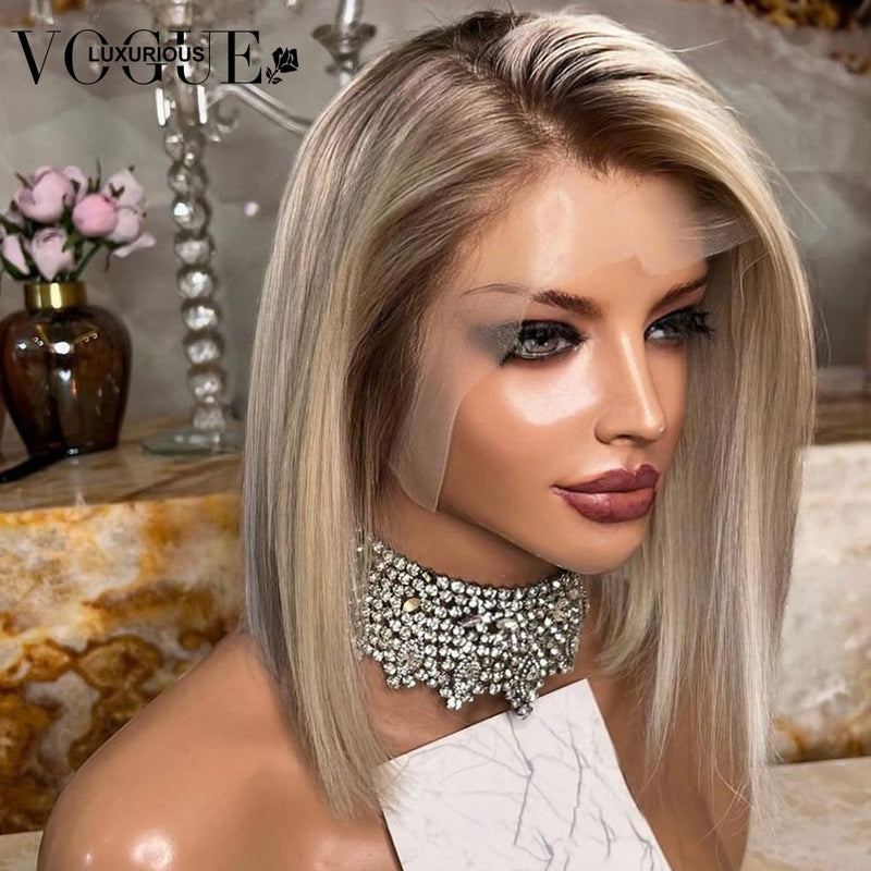 Peruca Cabelo Humano Ombre Curto Bob 13x3 Lace Frontal Peruca Remy Transparent Lace Perucas Para Mulheres Cabelo Humano