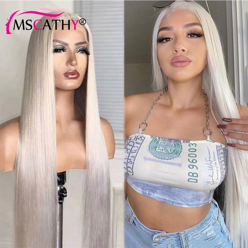 Platinum White Blonde Lace Front Perucas Para Mulheres Cabelo Humano Liso Gelo Loiro Colorido Remy Perucas de Cabelo Humano HD Lace Frontat Peruca