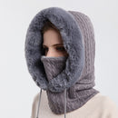 Gorro feminino de lã desleixado de caxemira gorro de pele cachecol máscara com cordão quente com capuz inverno balaclava pulôver chapéu de malha