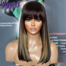 Perucas retas com franja brasileira virgem preto loira perucas de cabelo humano para mulheres sem cola completa máquina feita perucas