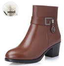 Botas femininas de couro genuíno 2023 forradas de lã grossa de inverno botas femininas de couro genuíno para neve tamanho grande sapatos femininos de inverno