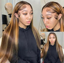 Perucas de cabelo humano mel loiro colorido peruca de cabelo humano brasileiro Hd destaque em linha reta 13x4  frente do laço