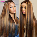 Perucas de cabelo humano mel loiro colorido peruca de cabelo humano brasileiro Hd destaque em linha reta 13x4  frente do laço