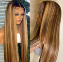 Perucas de cabelo humano destaque peruca frontal do laço reto para as mulheres pré arrancadas peruca loira mel brasileira