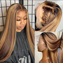 Perucas de cabelo humano destaque peruca frontal do laço reto para as mulheres pré arrancadas peruca loira mel brasileira