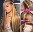 Perucas de cabelo humano destaque peruca frontal do laço reto para as mulheres pré arrancadas peruca loira mel brasileira