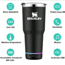 Copo Térmico inox 900ML grande com caixa de som bluetooth e leds e tampa