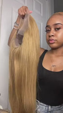 Perucas de cabelo humano com frente de renda loira mel perucas de cabelo humano coloridas para mulheres 13x4 HD cabelo humano reto perucas frontais com renda 180%