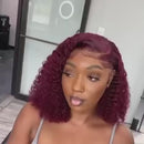 Peruca cor  borgonha onda profunda água vermelha bob perucas sem cola perucas de cabelo humano 13x4 hd transparente laço frontal perucas encaracoladas para mulher