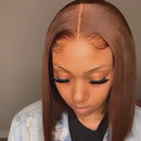 Peruca cabelo humano laço frontal perucas pré arrancadas com cabelo do bebê transparente corte rombudo marrom bob para preto