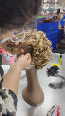 Cabelo Loiro Encaracolado Peruca 100% Humana Peruca de cabelo encaracolado com franja aberta Perucas de máquina para mulheres peruca curta afro de 8 polegadas