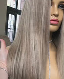 Peruca Frontal Renda Reta Destaque Colorida Peruca Cabelo Humano Virgem Brasileira HD Transparente Peruca Frontal Renda Cinza Cinzento Loiro