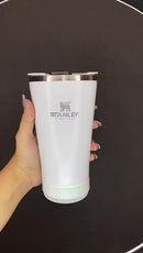 Copo Térmico Inox com Tampa Abridor e Caixa de Som com Bluetooth Led