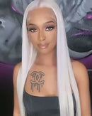 Platinum White Blonde Lace Front Perucas Para Mulheres Cabelo Humano Liso Gelo Loiro Colorido Remy Perucas de Cabelo Humano HD Lace Frontat Peruca