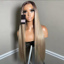 Peruca de cabelo humano liso, loiro castanho escuro,  renda frontal, 180 transparente, brasileira para mulheres