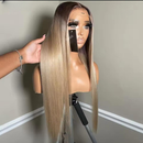 Peruca de cabelo humano liso, loiro castanho escuro,  renda frontal, 180 transparente, brasileira para mulheres