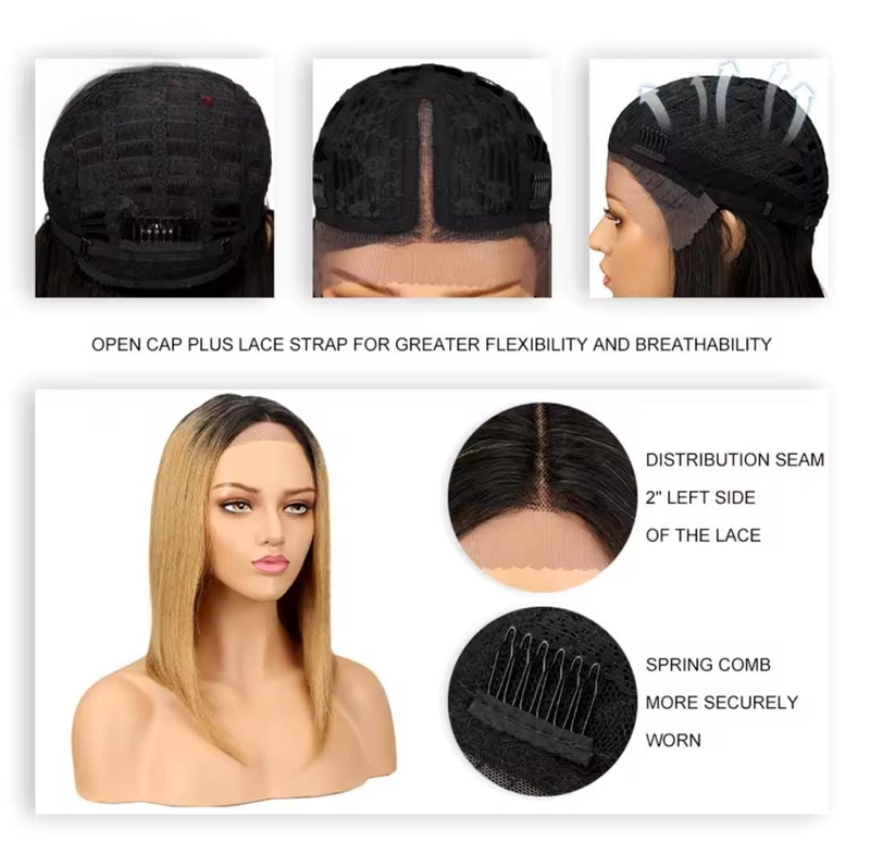 Perucas peruanas elegantes, retas, com parte frontal, cabelo humano natural, ombré, trama 99J, cabelo curto, bob, remy