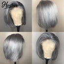 Peruca Cabelo Humano Brasileiro 13x4X1 Transparente Renda Frontal Perucas de Cabelo Humano Para Mulheres 150 Densidade Sliver Grey Short Bob Lace Front