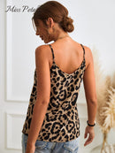 MISS PETAL Renda Leopard Camis Regata Para Mulher Sexy Decote em V Alças Espaguete Regata Top 2023 Colete Roupas íntimas