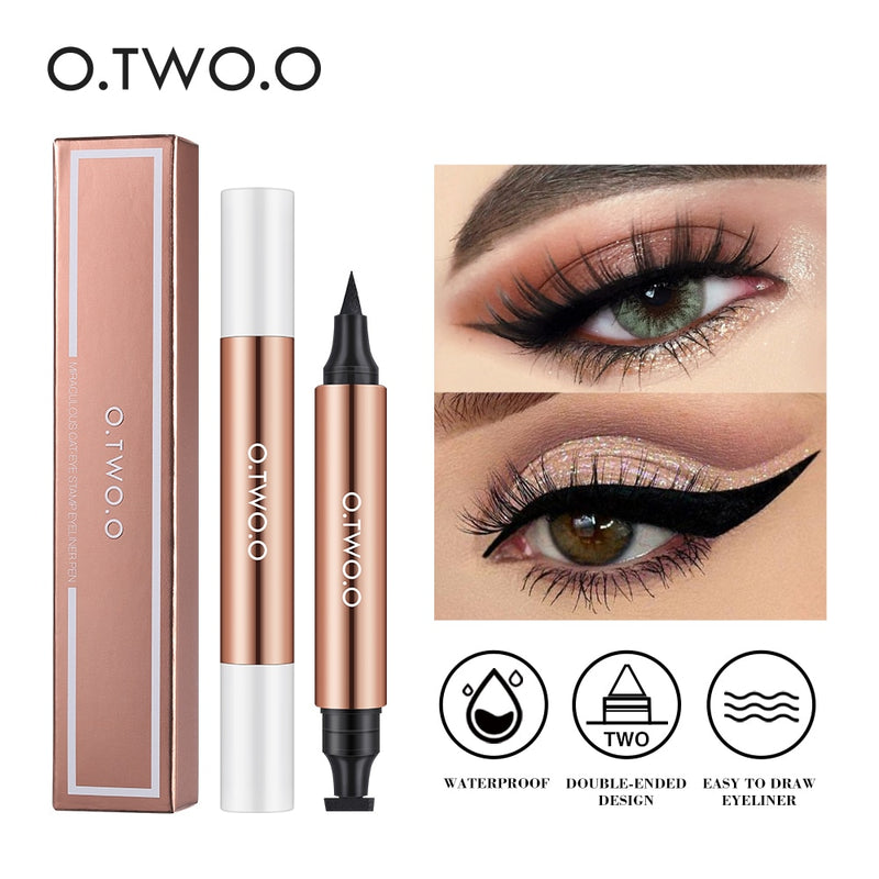 O.TWO.O Eyeliner Stamp Caneta Delineador Líquido Preto À Prova D'Água Seco Rápido Lápis Delineador de Olhos de Ponta dupla para Cosméticos Femininos