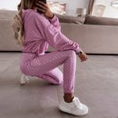 Moletom com capuz feminino estampado conjuntos de duas peças pulôver de manga comprida e calças elásticas ternos outono inverno casuais agasalhos