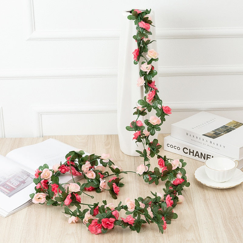 Flores artificiais rosa guirlanda de natal para decoração de quarto de casa primavera outono jardim arco faça você mesmo planta falsa videira