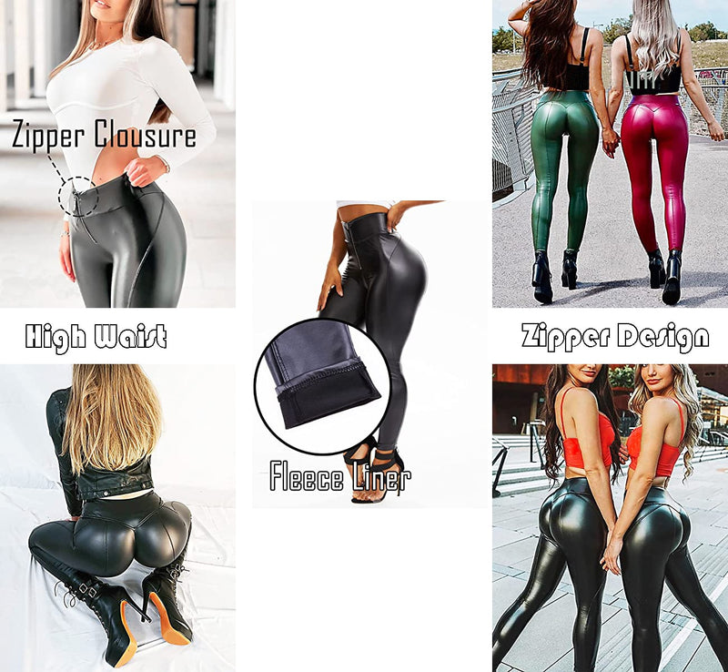 Leggings de cintura alta com zíper para mulheres pretas push up leggins femininas sexy booty stretch calças esportivas finas pu couro legging feminino