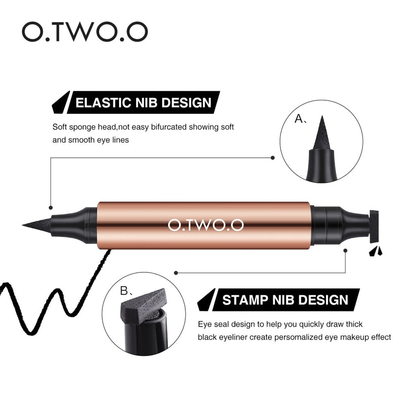 O.TWO.O Eyeliner Stamp Caneta Delineador Líquido Preto À Prova D'Água Seco Rápido Lápis Delineador de Olhos de Ponta dupla para Cosméticos Femininos