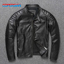 nova jaqueta de couro camada superior 100% couro de vaca roupas masculinas gola alta roupas de motocicleta outono inverno plus size