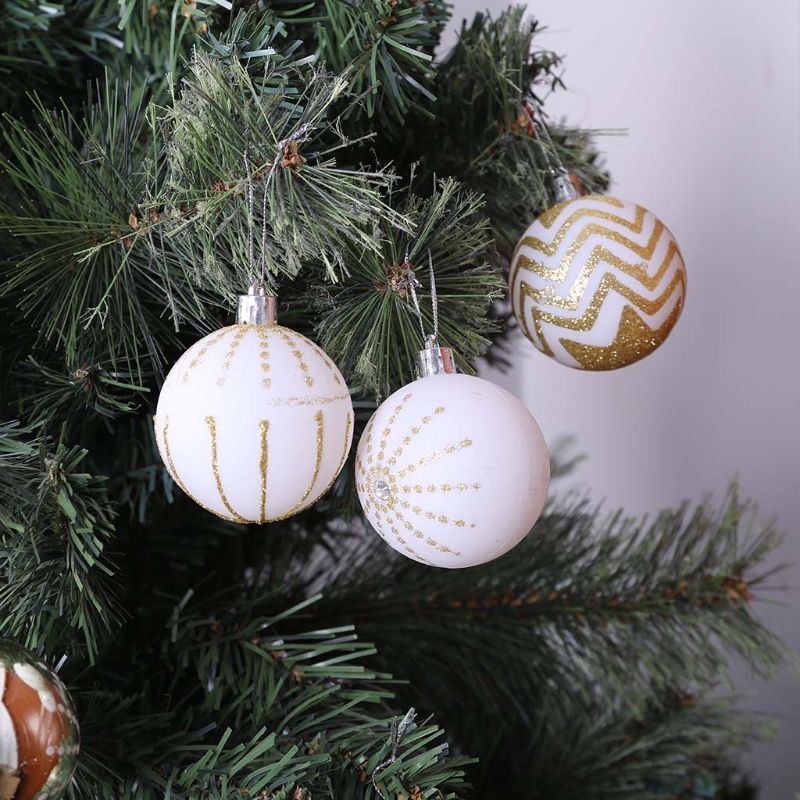 Conjunto de bola de natal em caixa para árvore de natal pendurada decoração 6 cm ouro branco bolas de enfeite de natal para festa em casa