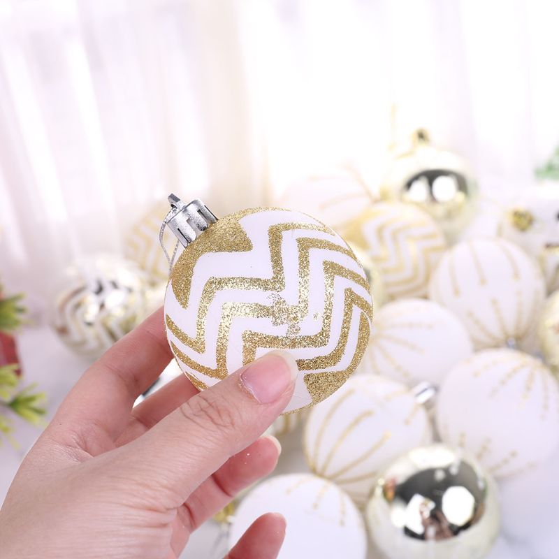 Conjunto de bola de natal em caixa para árvore de natal pendurada decoração 6 cm ouro branco bolas de enfeite de natal para festa em casa