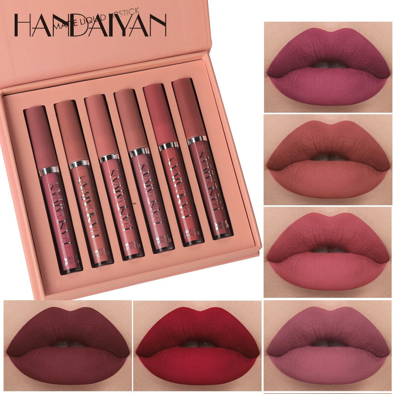 Conjunto de Batom Líquido Ultra Matte Velvet À Prova D' Água Longa Duração Lip Gloss Maquiagem Nude Kit Cosmético