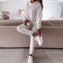 Moletom com capuz feminino estampado conjuntos de duas peças pulôver de manga comprida e calças elásticas ternos outono inverno casuais agasalhos