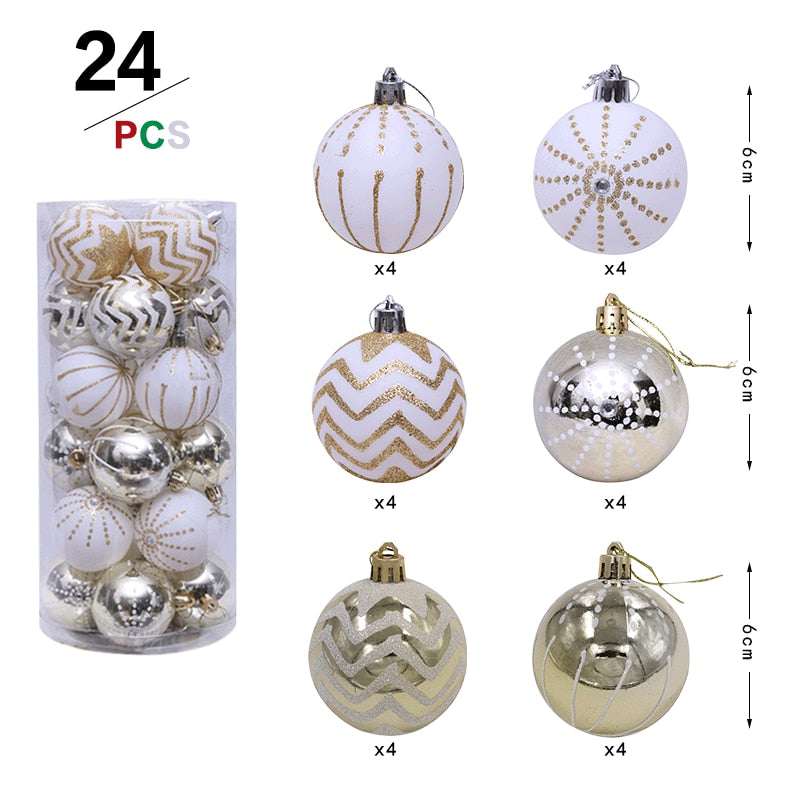 Conjunto de bola de natal em caixa para árvore de natal pendurada decoração 6 cm ouro branco bolas de enfeite de natal para festa em casa